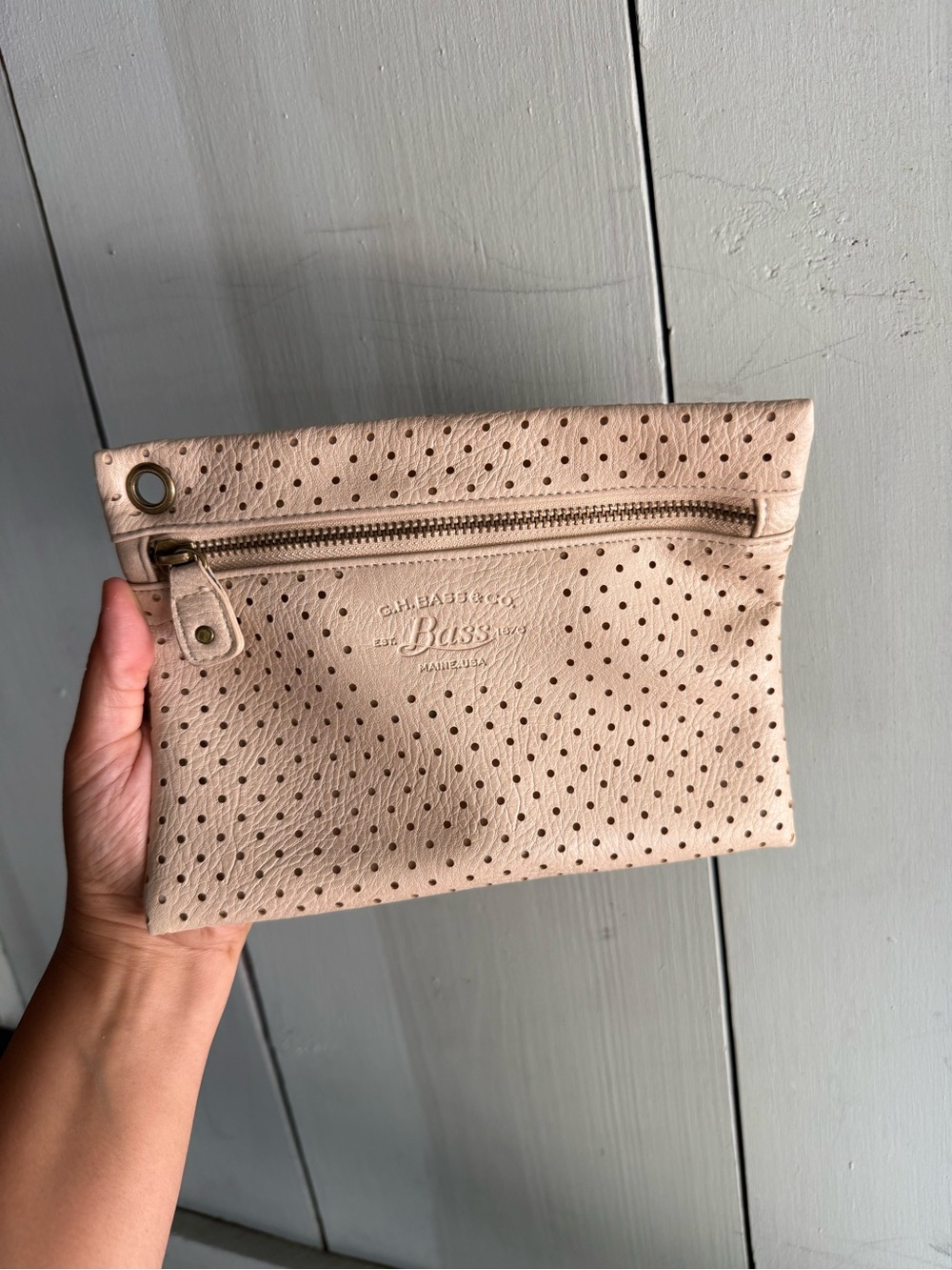 G.H. Bass & Co. Perforated Leather Wristlet Clutch in Beige